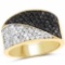 14K Yellow Gold Plated 1.20 Carat Genuine Black Diamond and White Diamond .925 Sterling Silver Ring