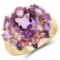 14K Yellow Gold Plated 5.25 Carat Genuine Amethyst, Rhodolite and Blue Diamond .925 Sterling Silver