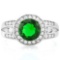 2 CARAT CREATED EMERALD & 1/3 CARAT (34 PCS) FLAWLESS CREATED DIAMOND 925 STERLING SILVER HALO RING