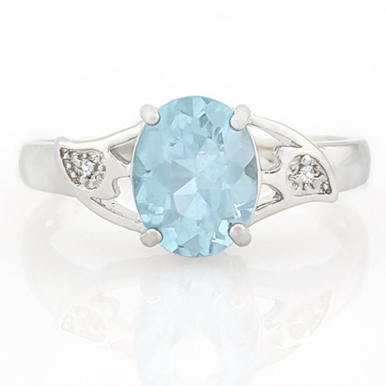 2 CARAT BABY SWISS BLUE TOPAZ & DIAMOND 925 STERLING SILVER RING