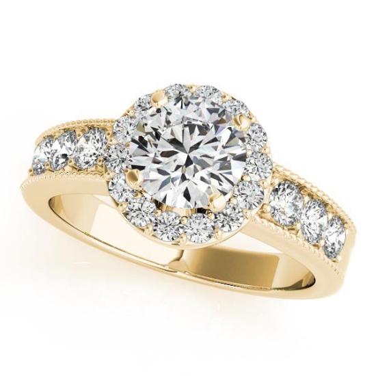 CERTIFIED 18K YELLOW GOLD 1.70 CT G-H/VS-SI1 DIAMOND HALO ENGAGEMENT RING