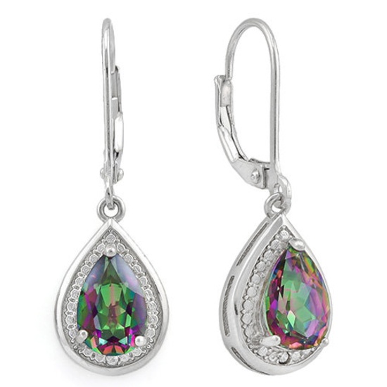 2 1/5 CARAT MYSTIC GEMSTONE & DIAMOND 925 STERLING SILVER EARRINGS