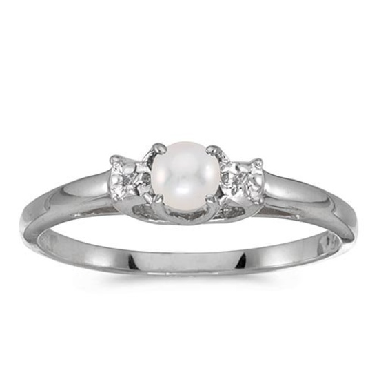 Certified 14k White Gold Pearl And Diamond Ring 0.01 CTW