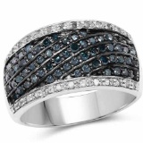 0.87 Carat Genuine Blue Diamond and White Diamond .925 Sterling Silver Ring