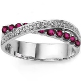 0.54 CT GENUINE RUBY & 2 PCS GENUINE DIAMOND 0.925 STERLING SILVER W/ PLATINUM RING