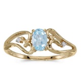 Certified 14k Yellow Gold Oval Aquamarine And Diamond Ring 0.3 CTW