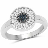 0.20 Carat Genuine Blue Diamond and White Diamond .925 Sterling Silver Ring