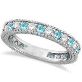 Diamond and Aquamarine Eternity Ring Band 14k White Gold (1.08ct)