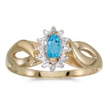 Certified 10k Yellow Gold Marquise Blue Topaz And Diamond Ring 0.25 CTW