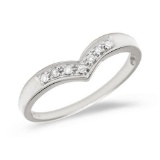 Certified 14K White Gold Diamond Chevron Ring 0.07 CTW