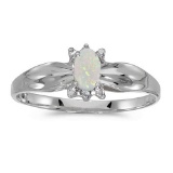 Certified 14k White Gold Oval Opal And Diamond Ring 0.09 CTW