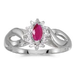 Certified 10k White Gold Marquise Ruby And Diamond Ring 0.23 CTW
