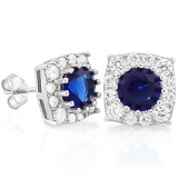 2 2/5 CARAT CREATED BLUE SAPPHIRE & 1/4 CARAT (26 PCS) FLAWLESS CREATED DIAMOND 925 STERLING SILVER