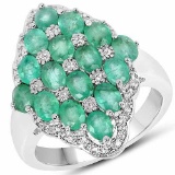 2.68 Carat Zambian Emerald and White Zircon .925 Streling Silver Ring