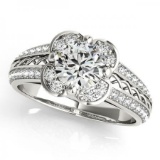 CERTIFIED PLATINUM .88 CT G-H/VS-SI1 DIAMOND HALO ENGAGEMENT RING