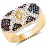 14K Yellow Gold Plated 0.61 Carat Genuine Multi Diamond .925 Sterling Silver Ring