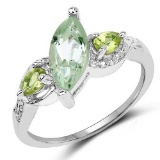 1.32 Carat Genuine Green Amethyst and Peridot .925 Sterling Silver Ring