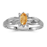 Certified 14k White Gold Oval Citrine And Diamond Ring 0.16 CTW