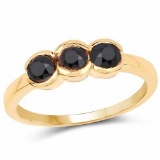 14K Yellow Gold Plated 1.16 Carat Genuine Black Diamond .925 Sterling Silver Ring