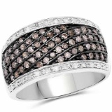 0.87 Carat Genuine Champagne Diamond and White Diamond .925 Sterling Silver Ring