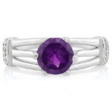 1 1/4 CARAT AMETHYST & (20 PCS) FLAWLESS CREATED DIAMOND 925 STERLING SILVER RING