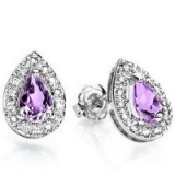 2/3 CARAT AMETHYST & DIAMOND 925 STERLING SILVER EARRINGS