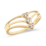 Certified 14K Yellow Gold Diamond Heart Ring 0.02 CTW