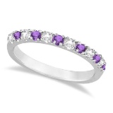 Diamond and Amethyst Ring Guard Stackable Band 14k White Gold (0.32ct)