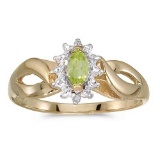 Certified 10k Yellow Gold Marquise Peridot And Diamond Ring 0.23 CTW
