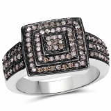 0.42 Carat Genuine Champagne Diamond .925 Sterling Silver Ring