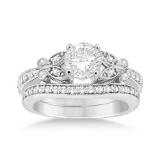 Butterfly Engagement Ring and Wedding Band Bridal Set 14k White Gold (0.92ct)