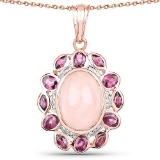 14K Rose Gold Plated 9.54 Carat Genuine Morganite, Rhodolite and White Topaz .925 Sterling Silver Pe