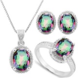 6.50 CT MYSTIC GEMSTONE & 5PCS GENUINE DIAMOND PLATINUM OVER 0.925 STERLING SILVER SET