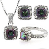 4 CARAT MYSTIC GEMSTONE & DIAMOND 925 STERLING SILVER SET