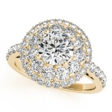 CERTIFIED 18K YELLOW GOLD 1.34 CT G-H/VS-SI1 DIAMOND HALO ENGAGEMENT RING
