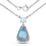 5.49 Carat Genuine Labradorite, Blue Topaz and White Topaz .925 Sterling Silver Pendant