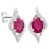 2 CARAT AFRICAN RUBY & DIAMOND 925 STERLING SILVER EARRINGS