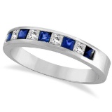 Princess-Cut Channel-Set Diamond and Sapphire Ring Band 14k White Gold