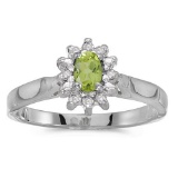 Certified 10k White Gold Oval Peridot And Diamond Ring 0.27 CTW