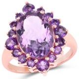 14K Rose Gold Plated 6.22 Carat Genuine Amethyst Brass Ring