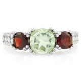 GREEN AMETHYST & 2 1/2 CARAT GARNET 925 STERLING SILVER RING