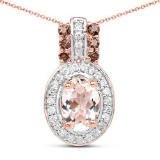 18K Rose Gold Plated 0.95 Carat Genuine Morganite, Smoky Quartz and White Zircon .925 Sterling Silve