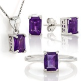 3 2/3 CARAT AMETHYST 925 STERLING SILVER SET