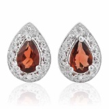 4/5 CARAT GARNET & DIAMOND 925 STERLING SILVER EARRINGS