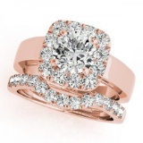 CERTIFIED 14KT ROSE GOLD 1.19 CT G-H/VS-SI1 DIAMOND HALO BRIDAL SET