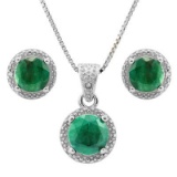 4 4/5 CARAT ENHANCED GENUINE EMERALD S & GENUINE DIAMONDS 925 STERLING SILVER