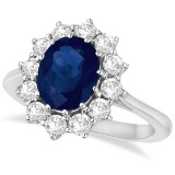 Oval Blue Sapphire and Diamond Accented Ring 14k White Gold (3.60ctw)