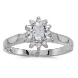 Certified 10k White Gold Oval White Topaz And Diamond Ring 0.31 CTW