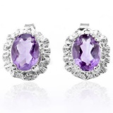 2.263 CARAT AMETHYST & GENUINE DIAMOND PLATINUM OVER 0.925 STERLING SILVER EARRINGS