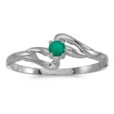 Certified 14k White Gold Round Emerald Ring 0.09 CTW